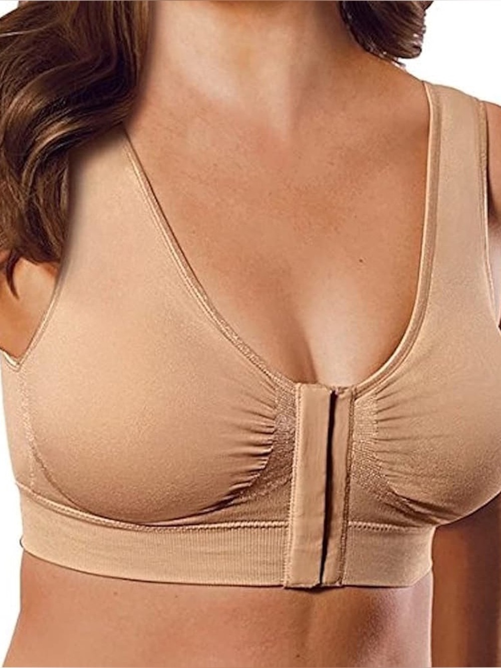 Miracle Bamboo Comfort Bra Nude Front Close Wireless Seamless 3XL Removable Pads